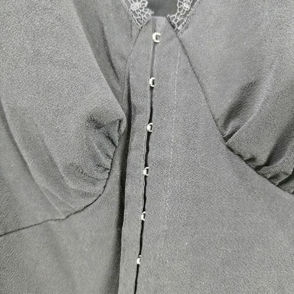 NWT Forever 21 Top M Black V Neck Balloon Long Sleeve Gothic Babydoll Ruffle - Picture 10 of 13